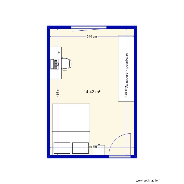 Chambre Mathieu 2. Plan de 1 pièce et 14 m2