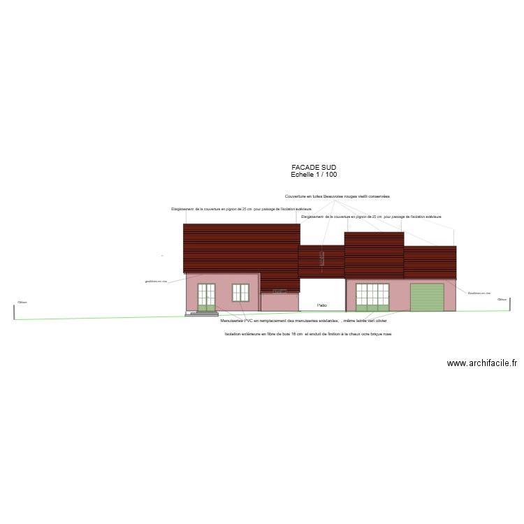 FACADE SUD  Travaux d'Isolation et menuiseries. Plan de 0 pièce et 0 m2