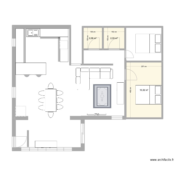 alexandra  forca. Plan de 3 pièces et 15 m2