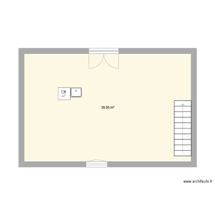 Salon Cuisine WC. Plan de 1 pièce et 40 m2