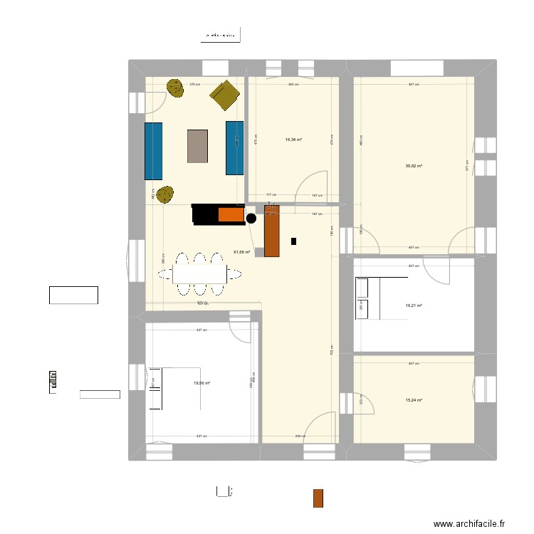 Chalet - Projet Cheminee - salon Chambre. Plan de 6 pièces et 160 m2