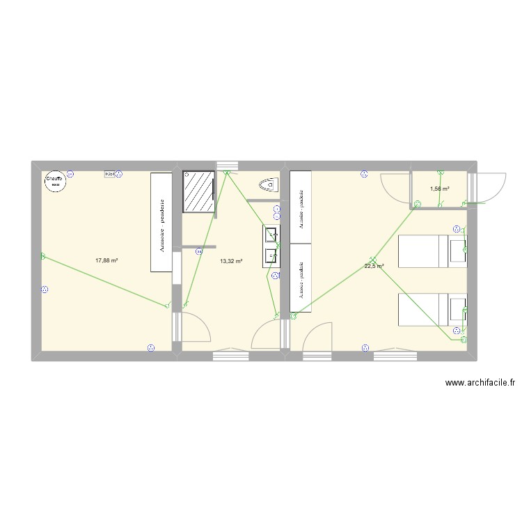 Plan Meynaud Maison RDC . Plan de 4 pièces et 55 m2