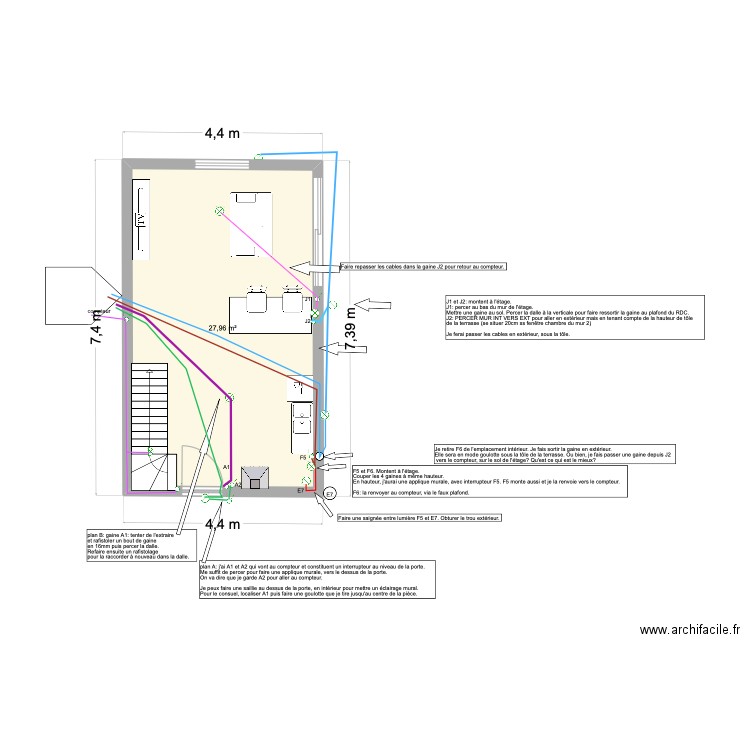 11 mars RDC. Plan de 1 pièce et 28 m2