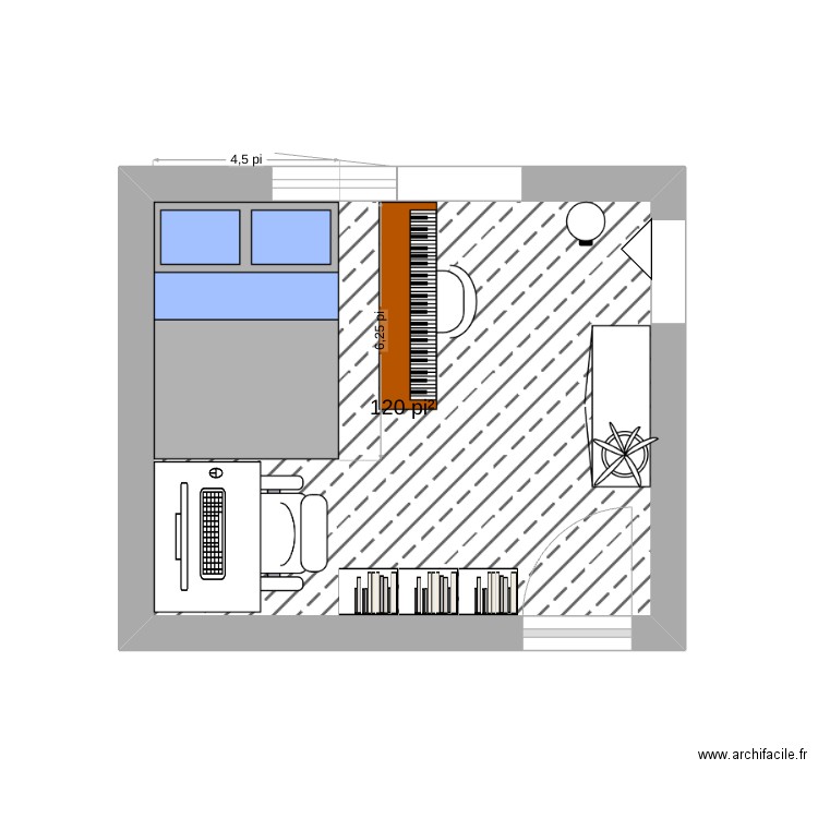 Chambre reve. Plan de 1 pièce et 11 m2