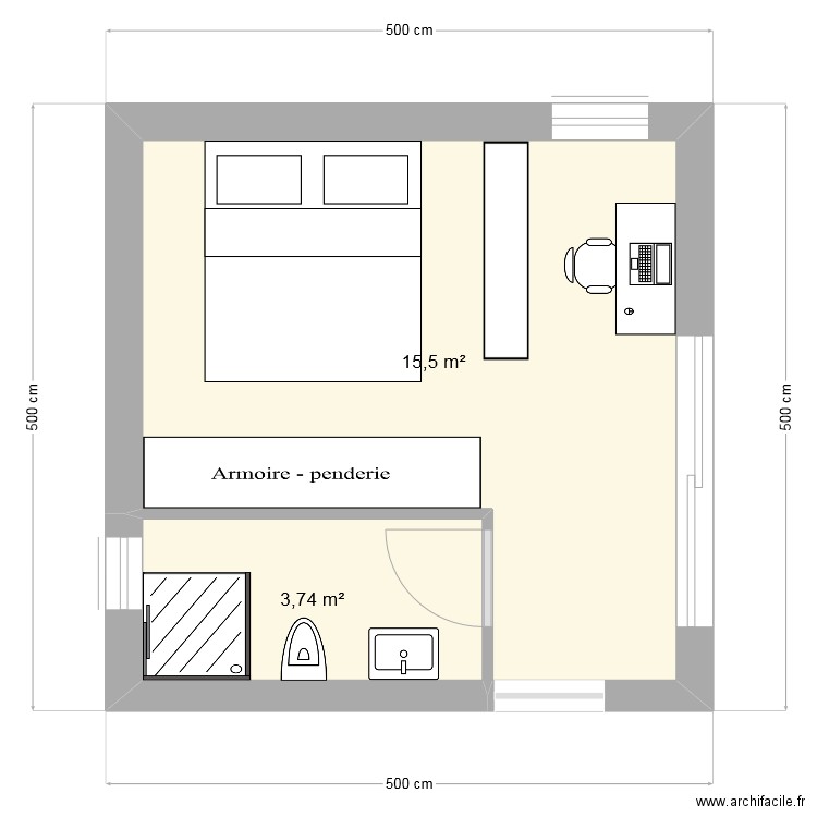 Suite parentale. Plan de 2 pièces et 19 m2