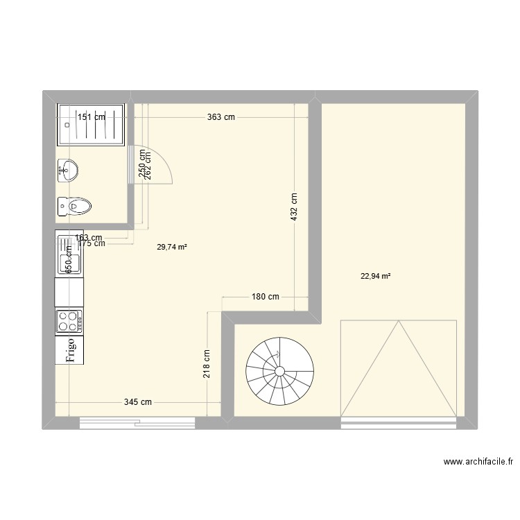 naison8neydens. Plan de 2 pièces et 53 m2