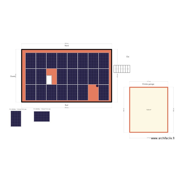 Toiture chalet. Plan de 2 pièces et 74 m2