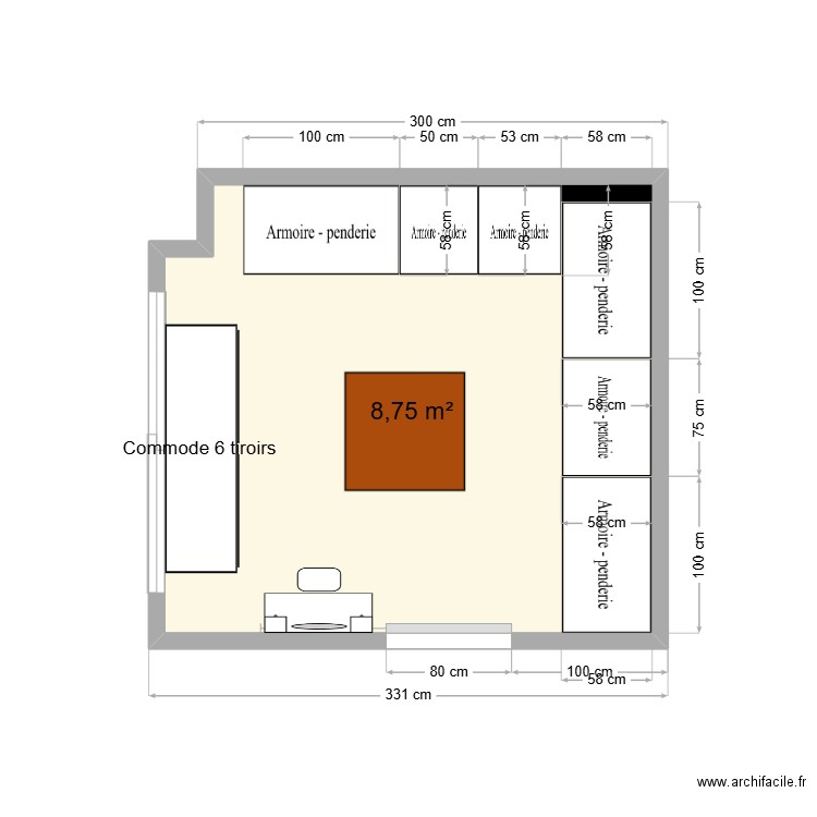 Dressing. Plan de 2 pièces et 18 m2