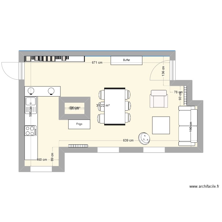 Appartement Feutrier 3. Plan de 2 pièces et 33 m2