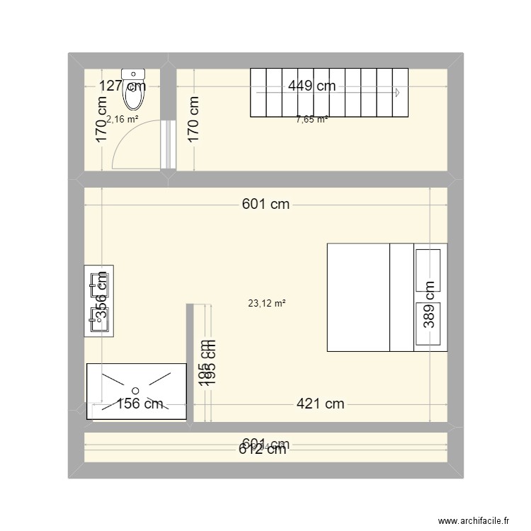 grange etage. Plan de 4 pièces et 36 m2