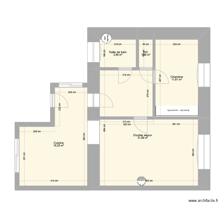 bouillé cuisine. Plan de 5 pièces et 67 m2