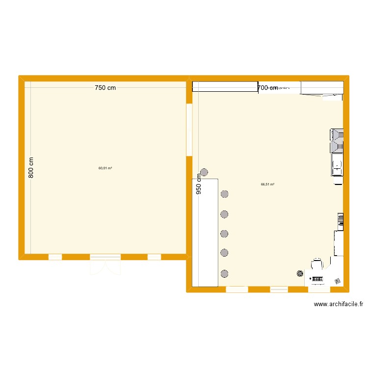 Unité de Transformation. Plan de 2 pièces et 127 m2