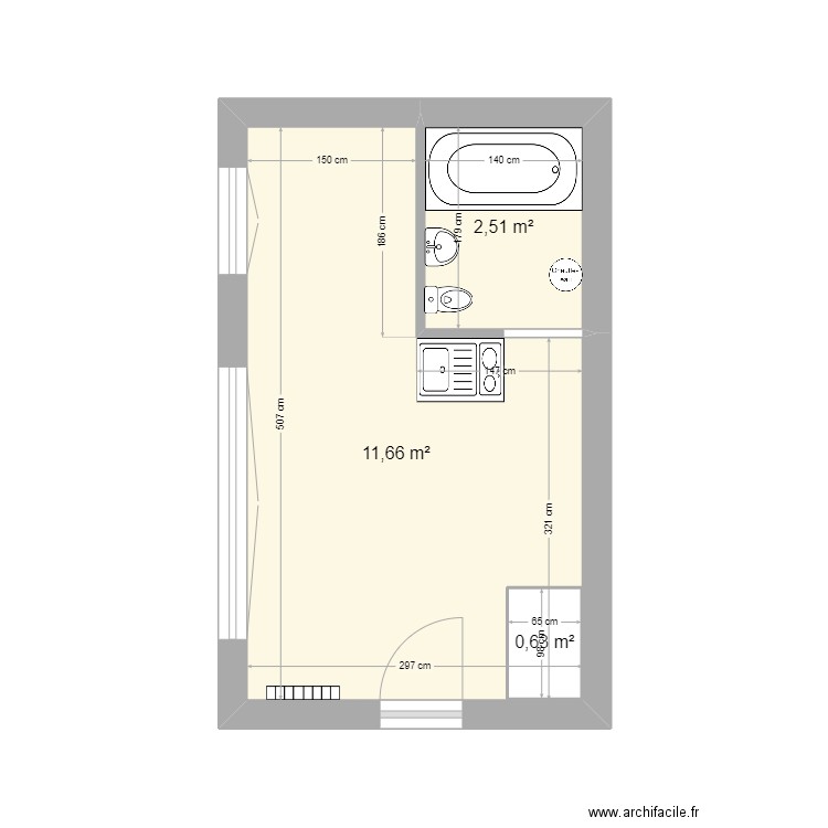 Venner actuel. Plan de 3 pièces et 15 m2