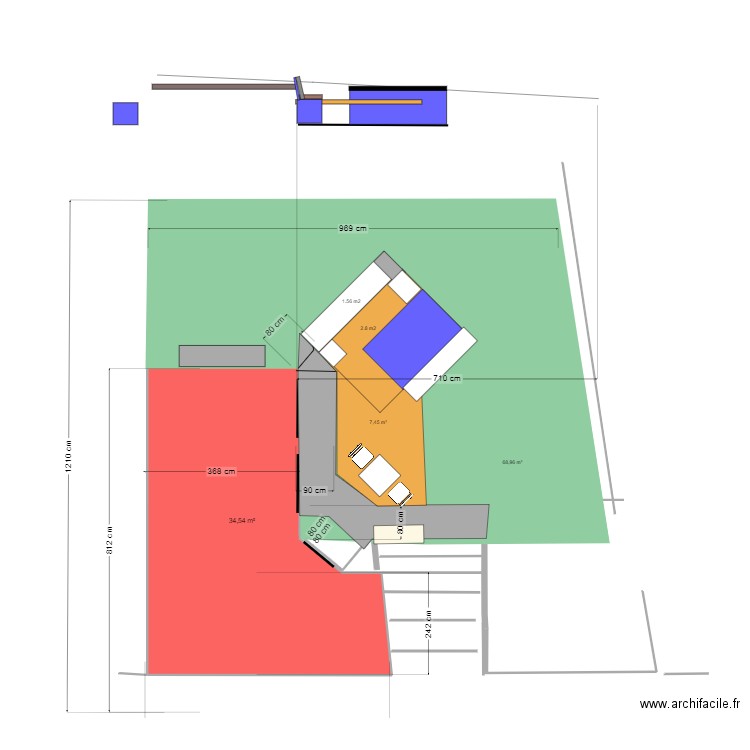 jardin vers 18 juillet v1. Plan de 1 pièce et 35 m2