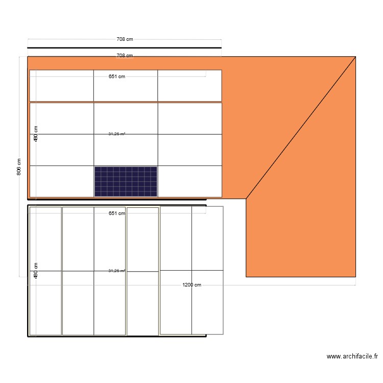 toiture . Plan de 2 pièces et 63 m2