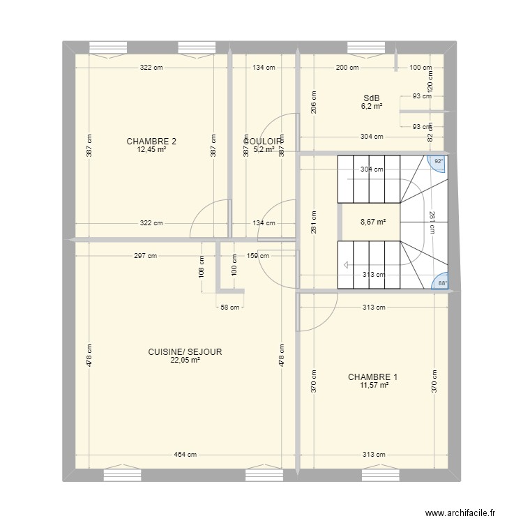 PAGES R+1. Plan de 6 pièces et 66 m2