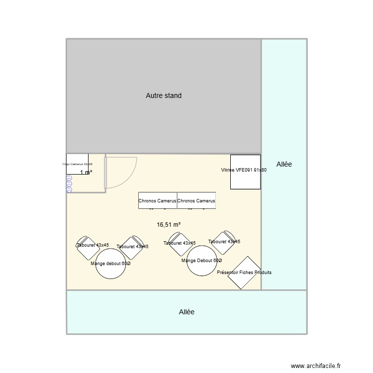 Plan Snack Show 2025 Meubles frigorifiques. Plan de 5 pièces et 47 m2