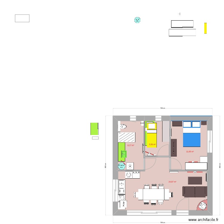 new 50m2 2ch. Plan de 4 pièces et 50 m2