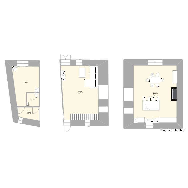 amenagement. Plan de 5 pièces et 85 m2