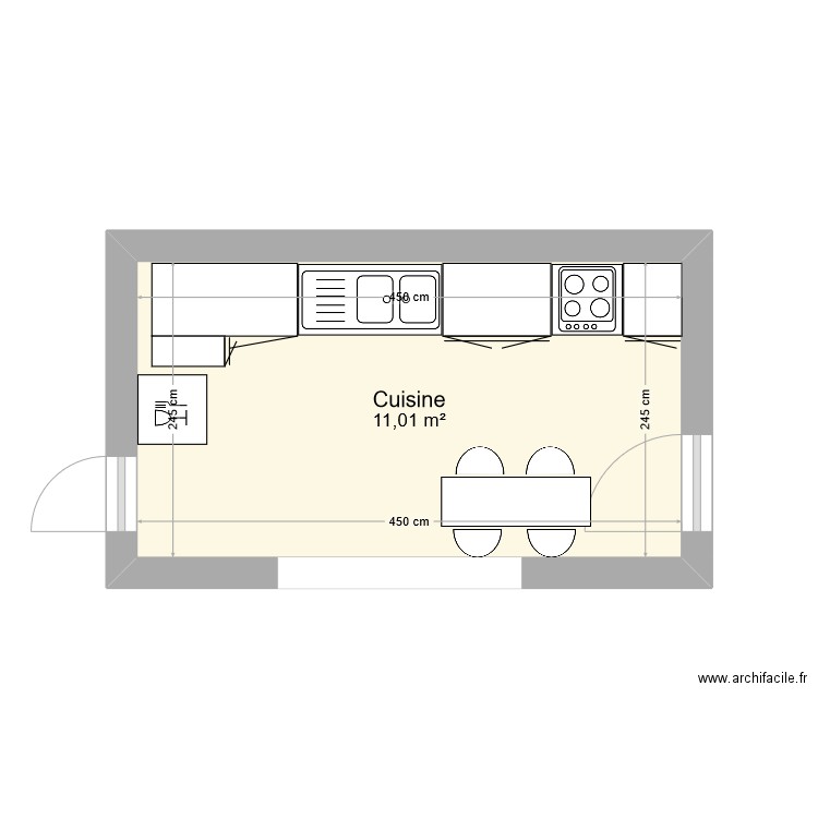 cuisine. Plan de 1 pièce et 11 m2