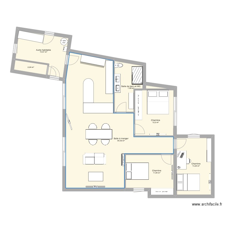 ma maison. Plan de 7 pièces et 113 m2