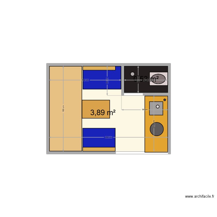 master l1h2. Plan de 2 pièces et 4 m2