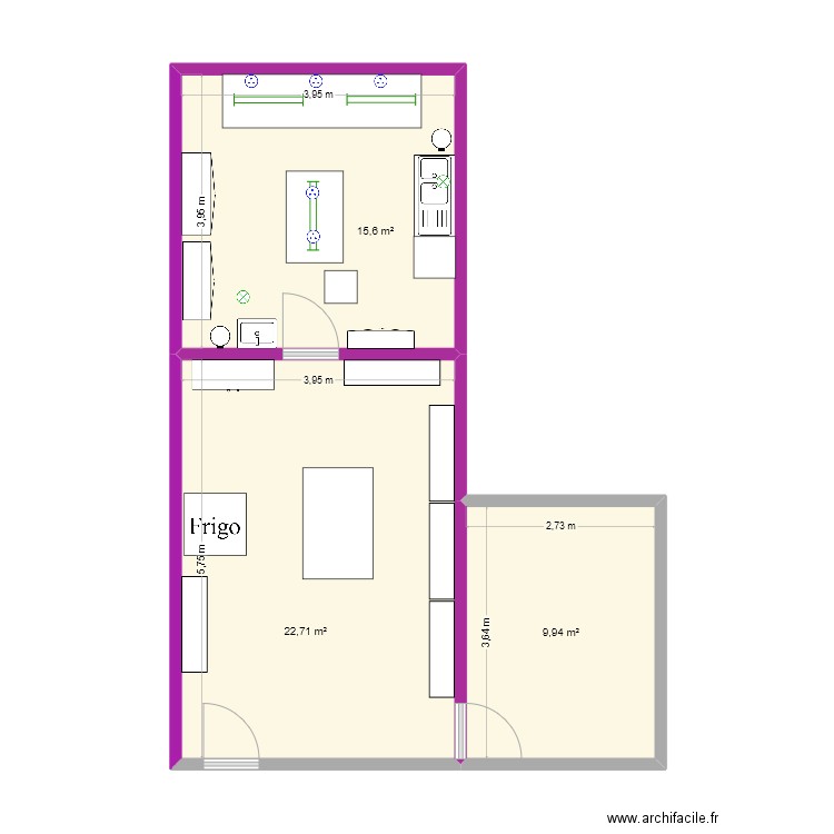 labo_v1. Plan de 3 pièces et 48 m2