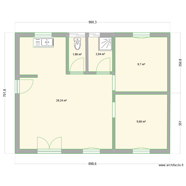 PLAN 1. Plan de 5 pièces et 53 m2