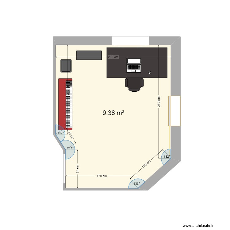 STUDIO PITOU. Plan de 1 pièce et 9 m2