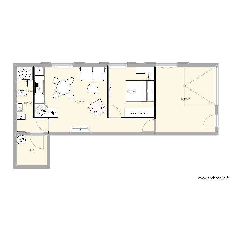 Aménagement Garage 3. Plan de 5 pièces et 59 m2