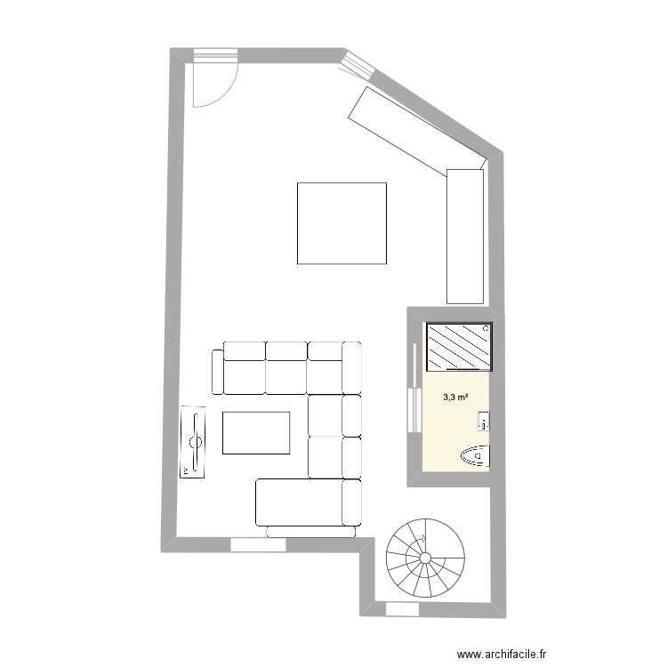 CHATEAUNEUF. Plan de 1 pièce et 3 m2