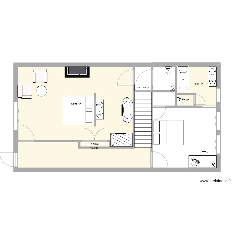 Maison Bas. Plan de 5 pièces et 59 m2