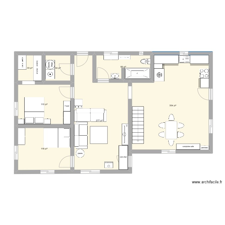 test. Plan de 9 pièces et 114 m2