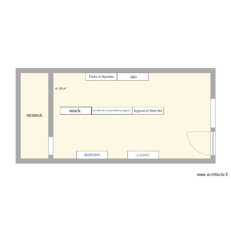 epicerie projet. Plan de 2 pièces et 49 m2