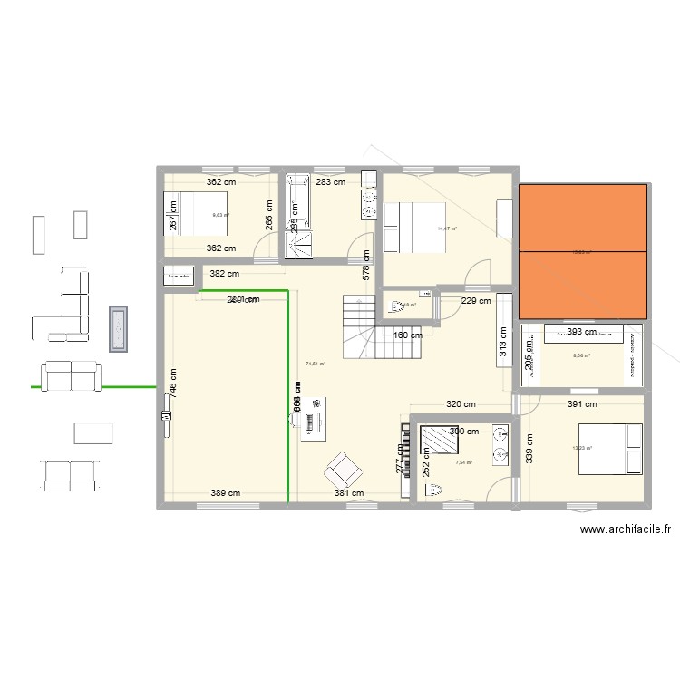 1ER ANNIE. Plan de 8 pièces et 145 m2