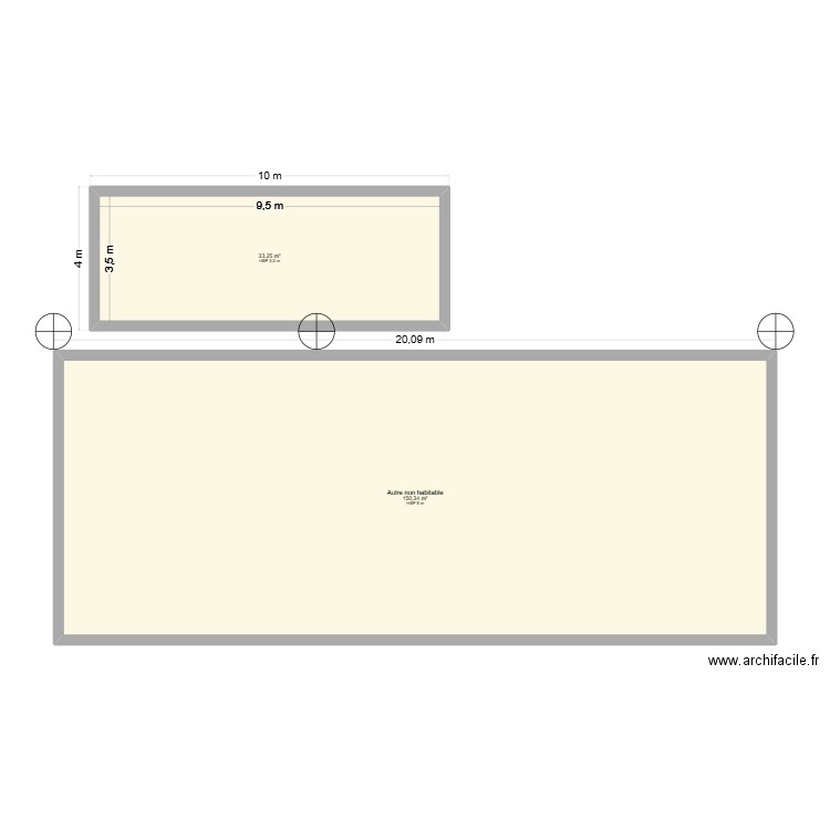 HANGAR. Plan de 2 pièces et 184 m2