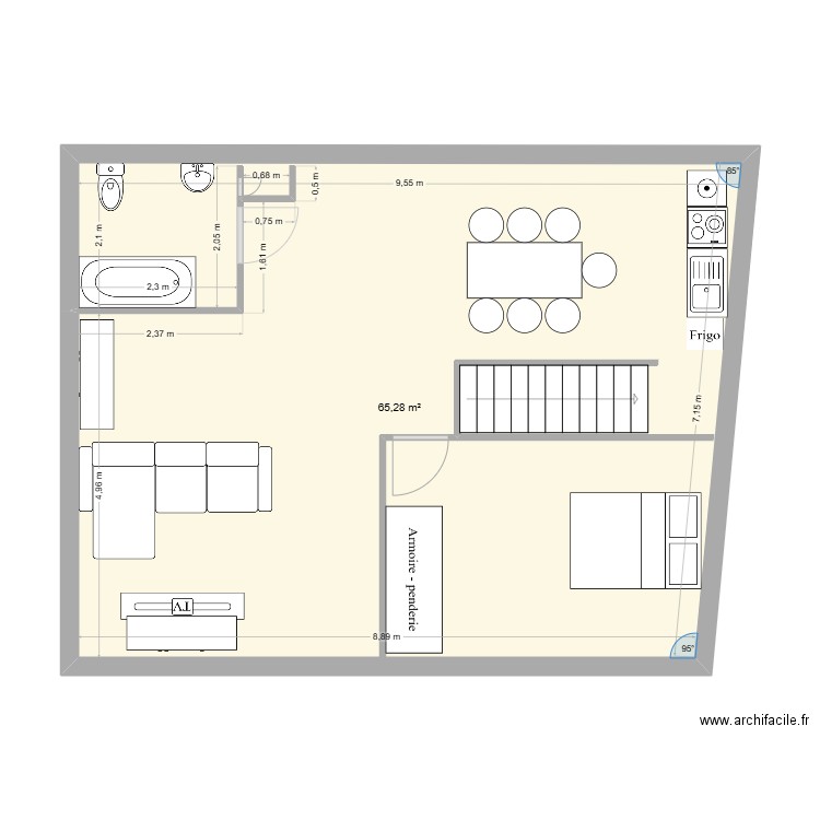 appart vertus RBNB. Plan de 1 pièce et 65 m2