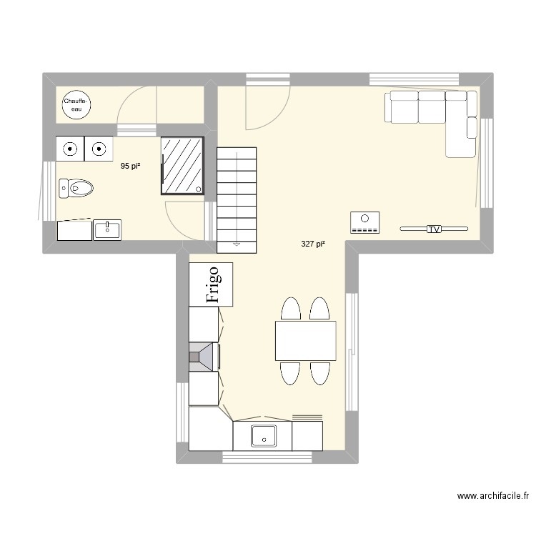 Chalet v1. Plan de 2 pièces et 39 m2