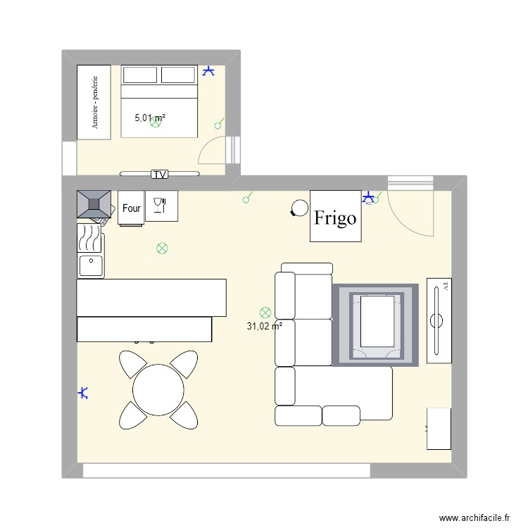 c moi wch. Plan de 2 pièces et 36 m2