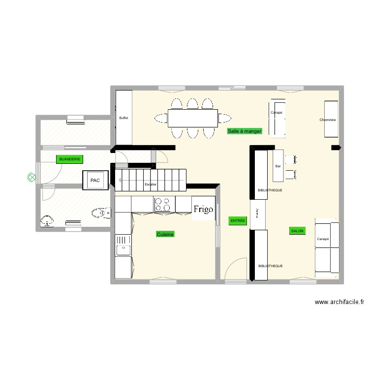 MAISON RDC PLOMBIER. Plan de 5 pièces et 64 m2