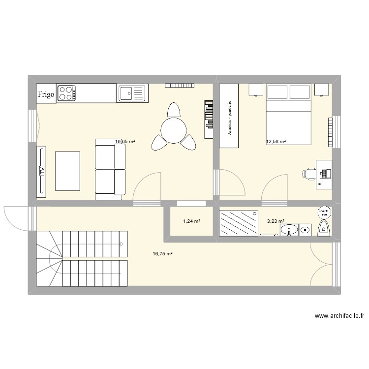 Cannet - RDC meublé. Plan de 5 pièces et 53 m2