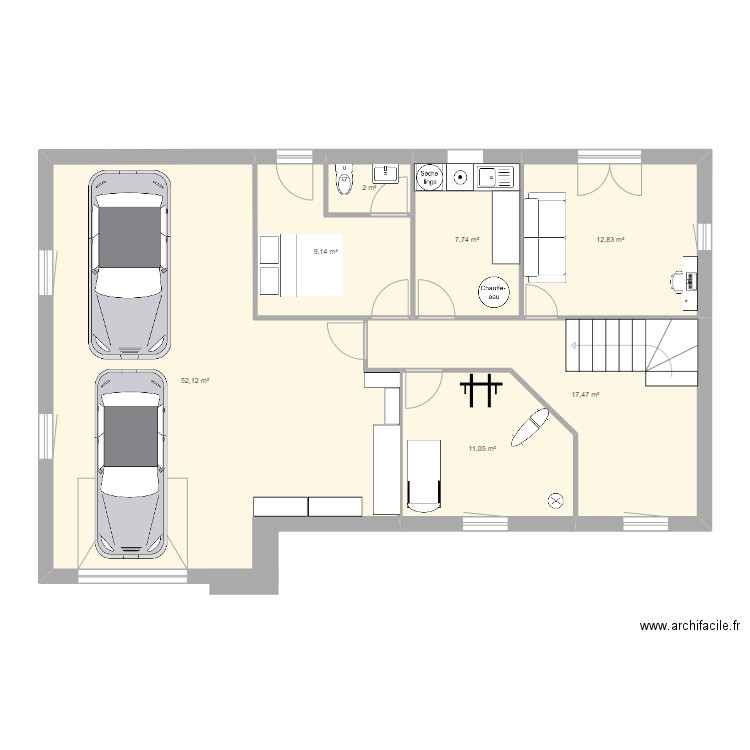 Maison garage apres travaux. Plan de 7 pièces et 112 m2