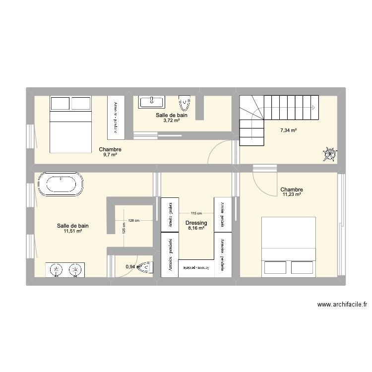 1er étage Marée Bleue. Plan de 7 pièces et 53 m2