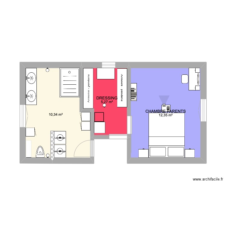 PROJET SDB BIS. Plan de 3 pièces et 28 m2