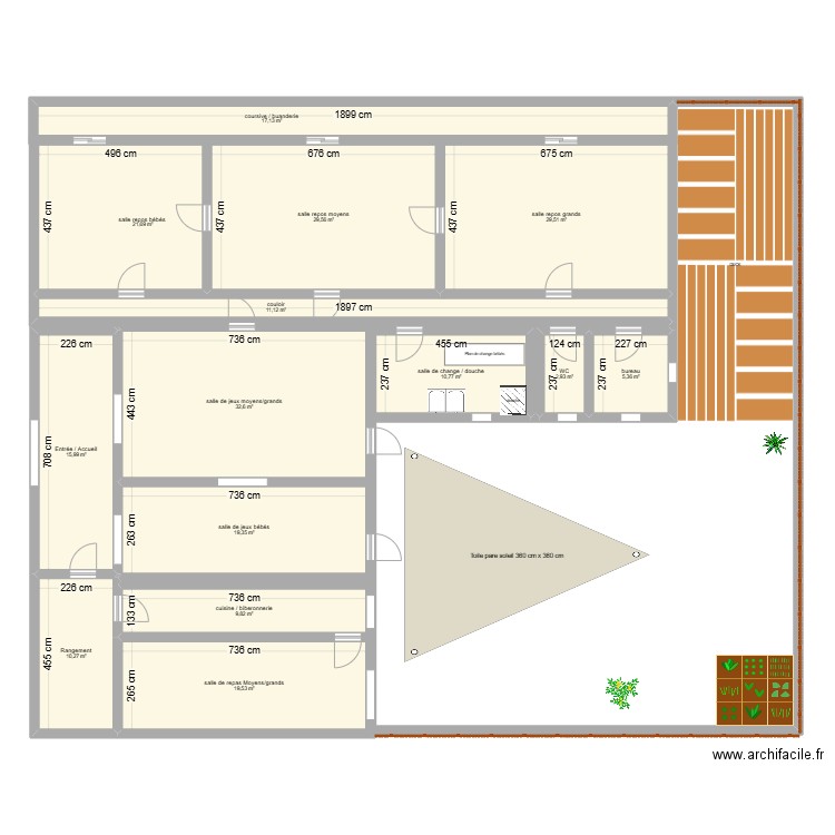 Crèche les Grenouillettes. Plan de 14 pièces et 236 m2