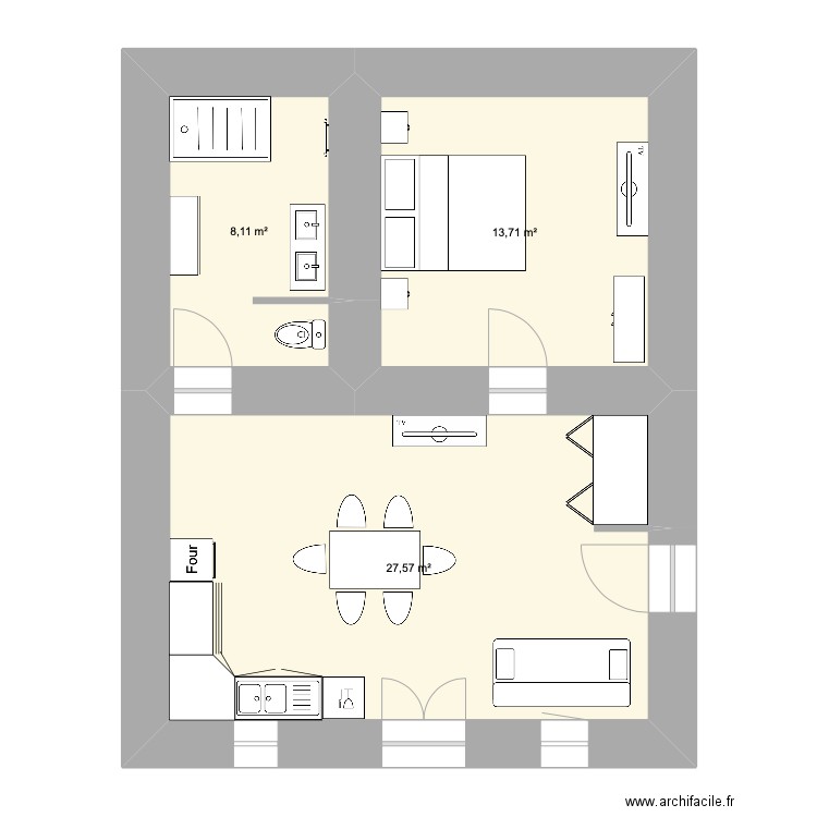 projet benoîts bas. Plan de 3 pièces et 50 m2