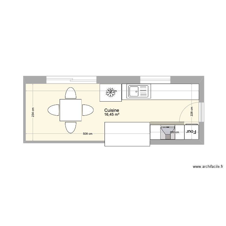 Cuisine. Plan de 1 pièce et 16 m2