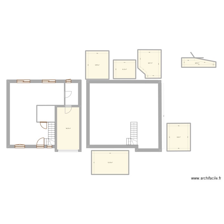 Béville Le Comte. Plan de 7 pièces et 67 m2