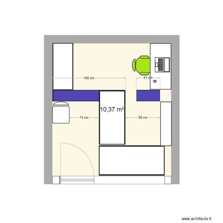 Local Mssalah. Plan de 1 pièce et 10 m2