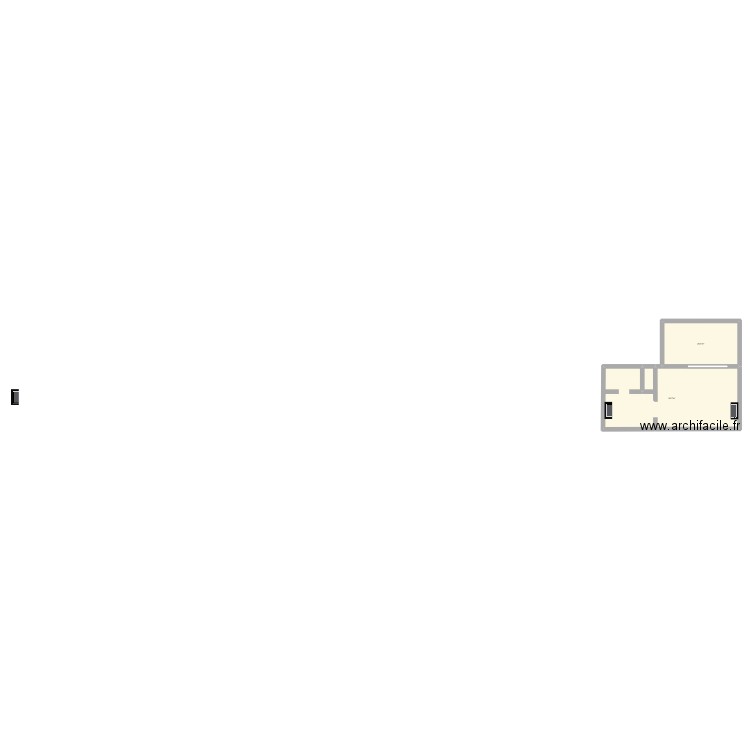 RDC. Plan de 2 pièces et 96 m2